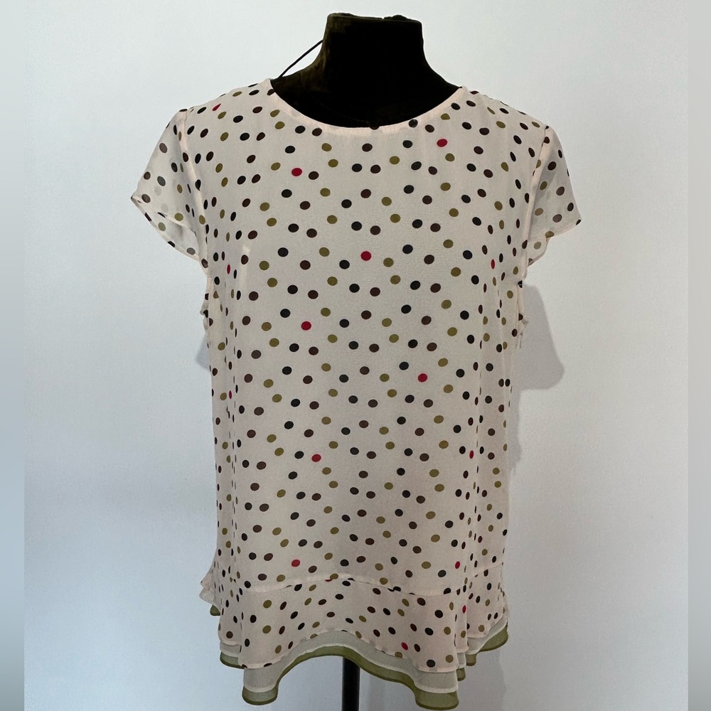 Ted Baker flouncy sleeveless polka dot print blouse - size 4 (medium)